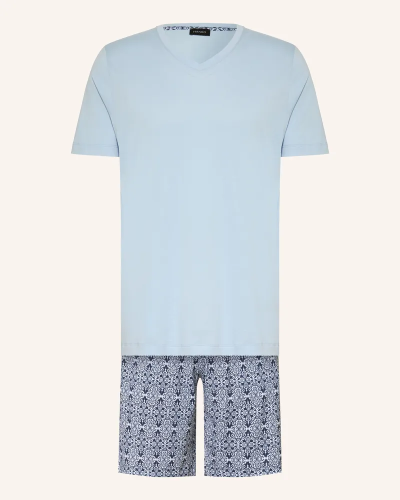 Hanro Shorty-Schlafanzug Night & Day blau Hellblau