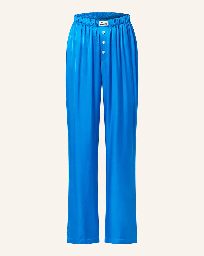 LOVE Stories Schlafhose THEODORE aus Satin Blau