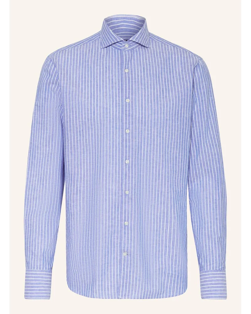 Strokesman's Hemd Regular Fit mit Leinen Blau