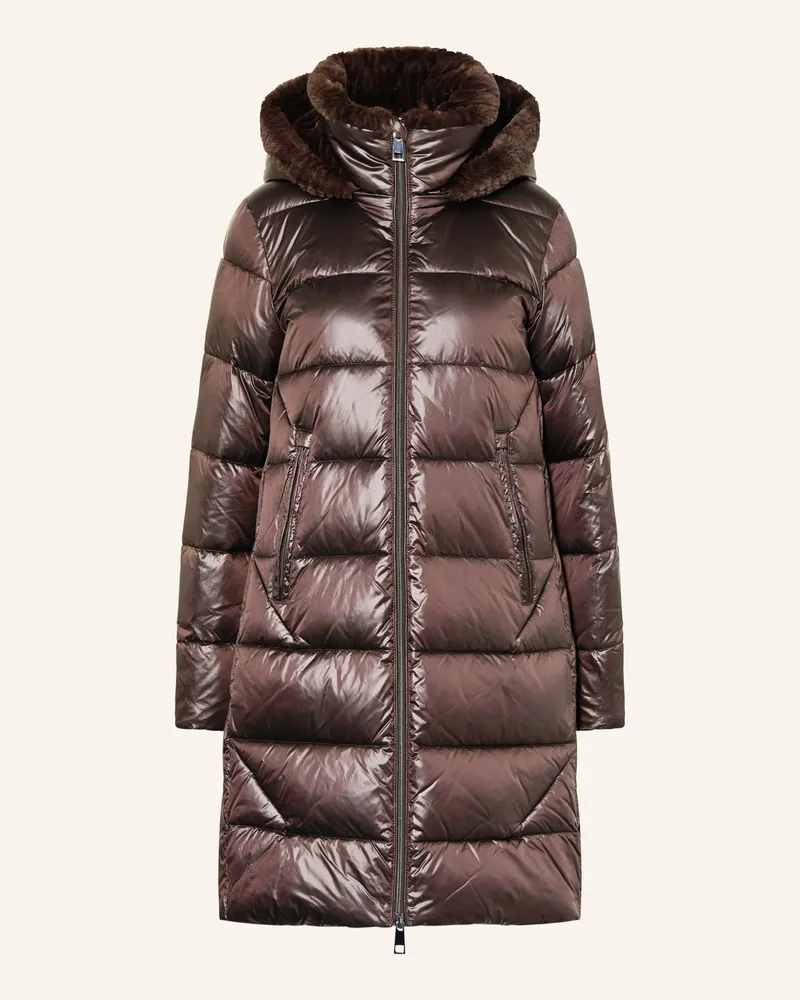 Milestone Steppmantel MSROCKY mit abnehmbarer Kapuze und Kunstfell Dunkelbraun