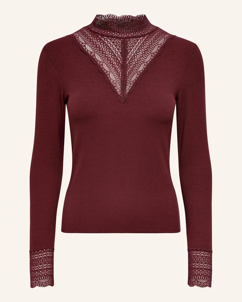 only Longsleeve mit Spitzenbesatz Dunkelrot