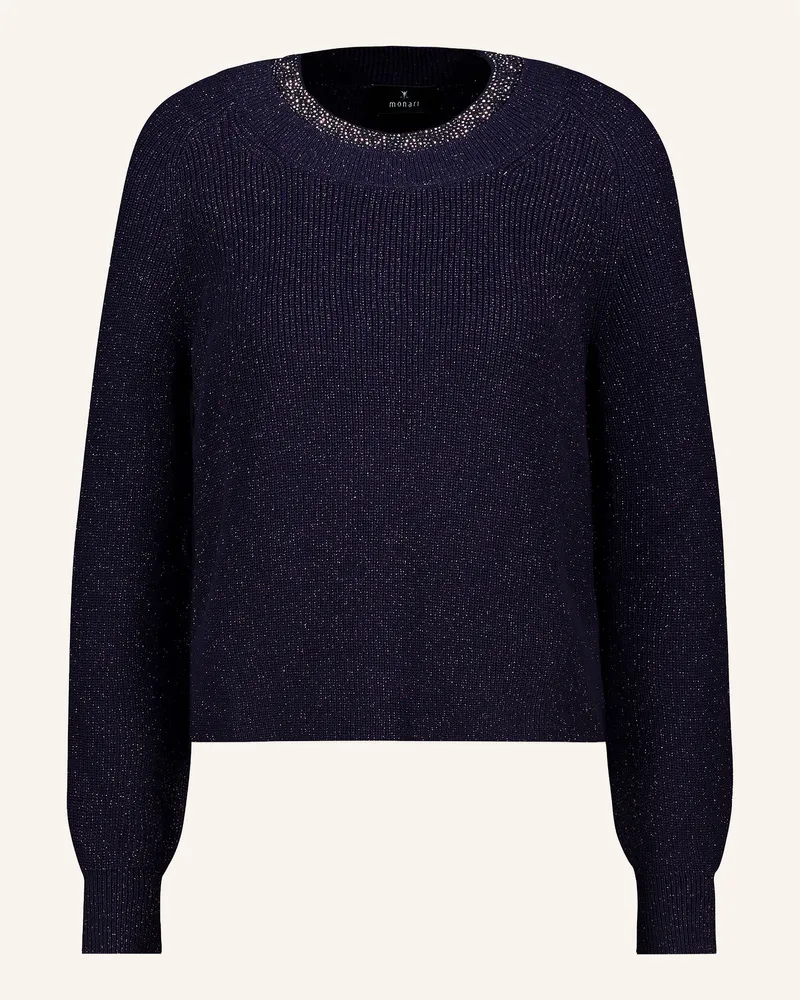 monari Pullover Mit Glitzergarn Und Schmucksteinen blau Dunkelblau