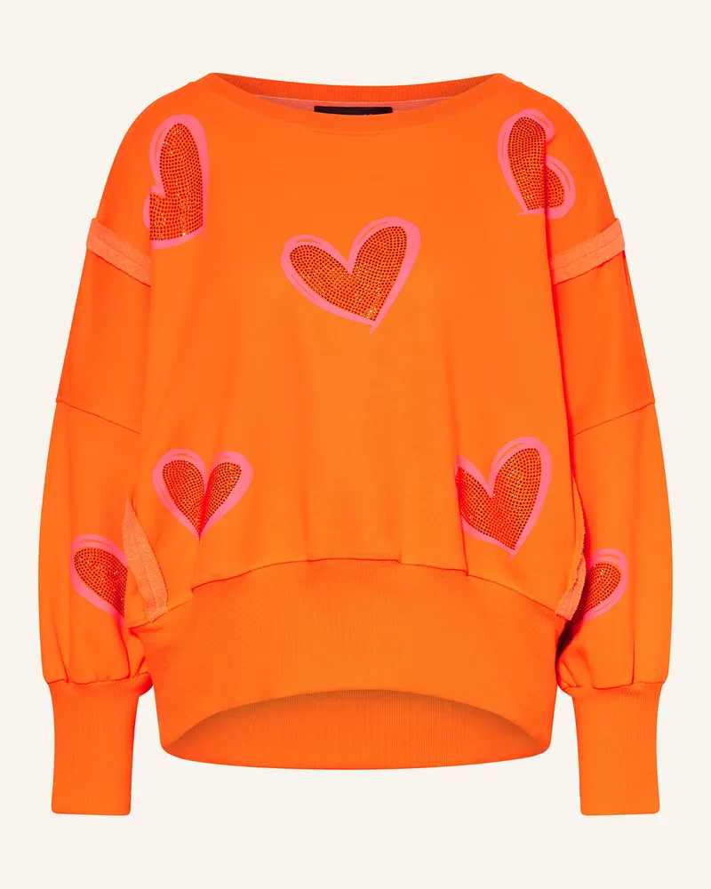Miss Goodlife Sweatshirt mit Schmucksteinen Neonorange
