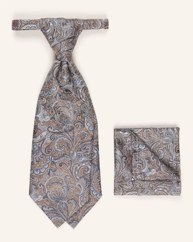 Wilvorst Set: Krawatte Und Einstecktuch blau Braun
