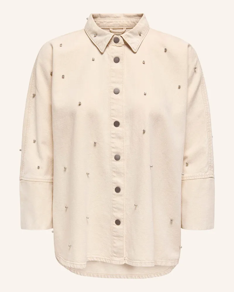 only Jeans-Overjacket mit Schmucksteinen Beige