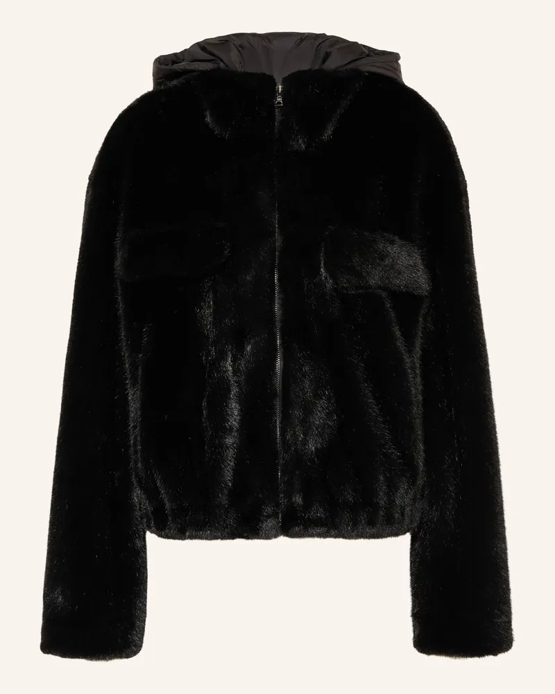 MARC AUREL Kunstfell-Jacke Mit Abnehmbarer Kapuze schwarz Schwarz