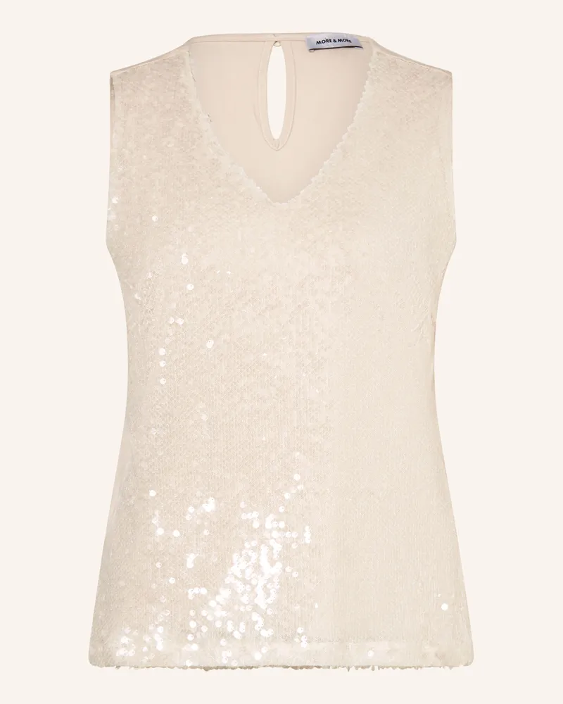 More & More Blusentop Mit Pailletten weiss Creme