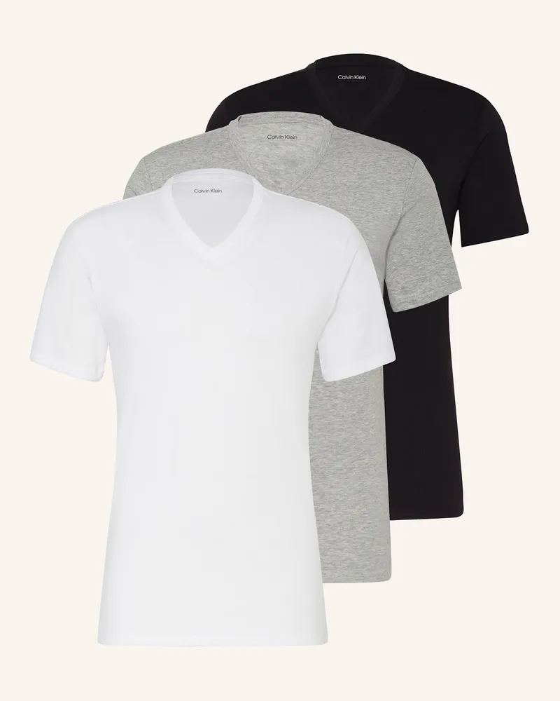 Calvin Klein 3er-Pack V-Shirts Cotton Stretch Blend grau Schwarz