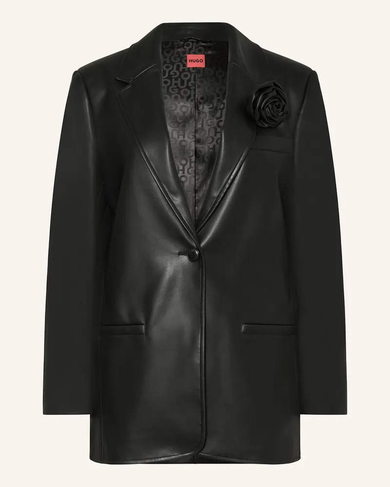 HUGO BOSS Blazer AGURE in Lederoptik Schwarz