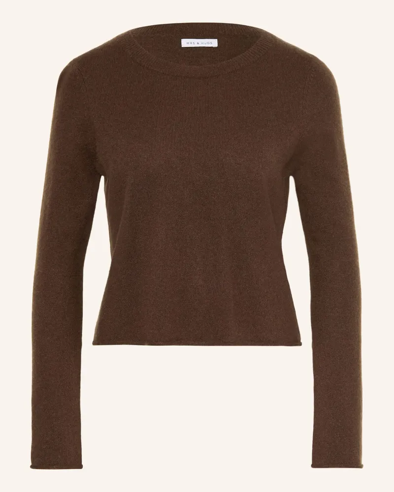 Mrs & HUGS Cashmere-Pullover weiss Dunkelbraun