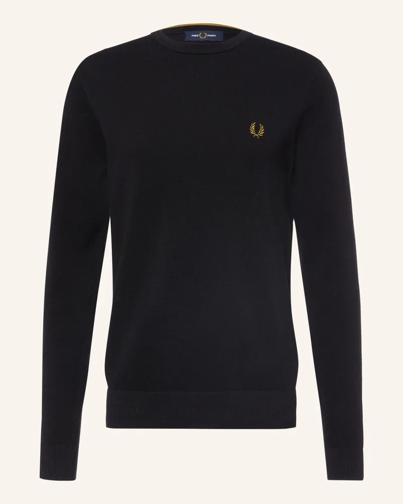 Fred Perry Piqué-Pullover schwarz Schwarz
