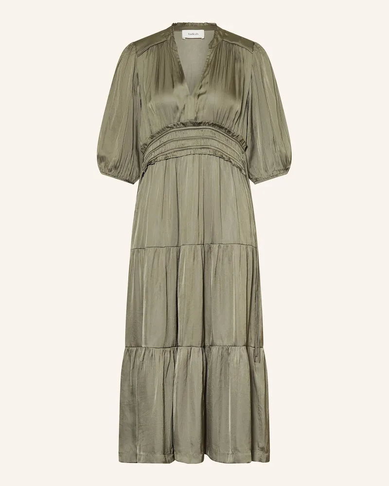 ba&sh Satinkleid CLELI mit Rüschen Khaki