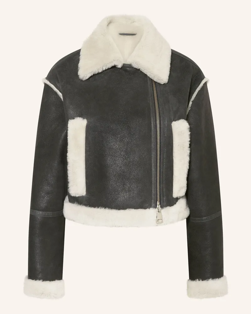 Mrs & HUGS Cropped-Lederjacke Dunkelgrau