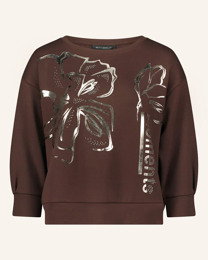 Betty Barclay Sweatshirt mit Schmucksteinen und 3/4-Arm Dunkelbraun