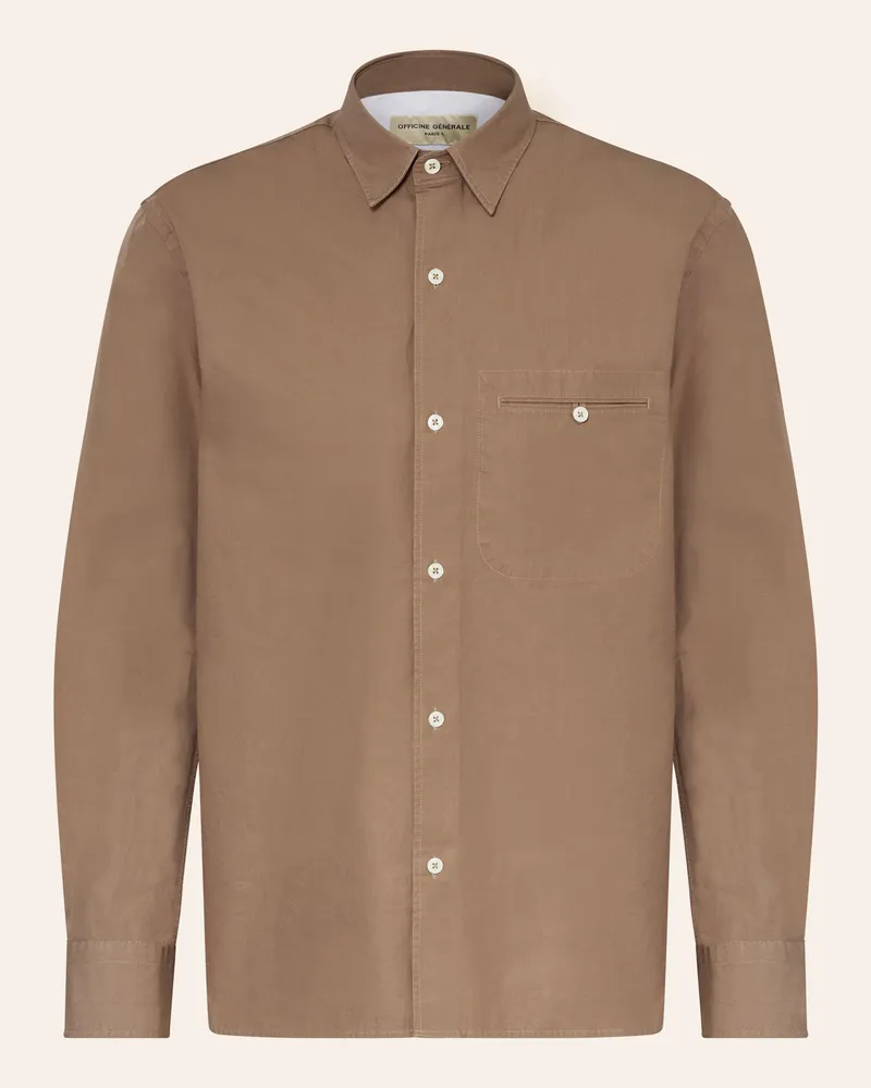 Officine Generale Leinenhemd BENOIT Slim Fit Braun