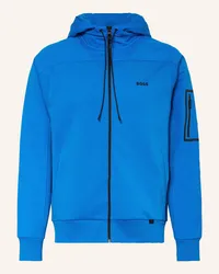 HUGO BOSS Sweatjacke SARIQ im Materialmix Blau