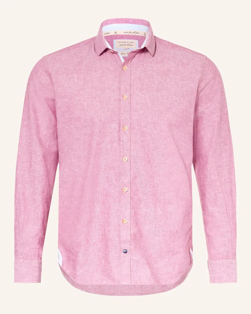 colours & sons Hemd Slim Fit mit Leinen Hellrot