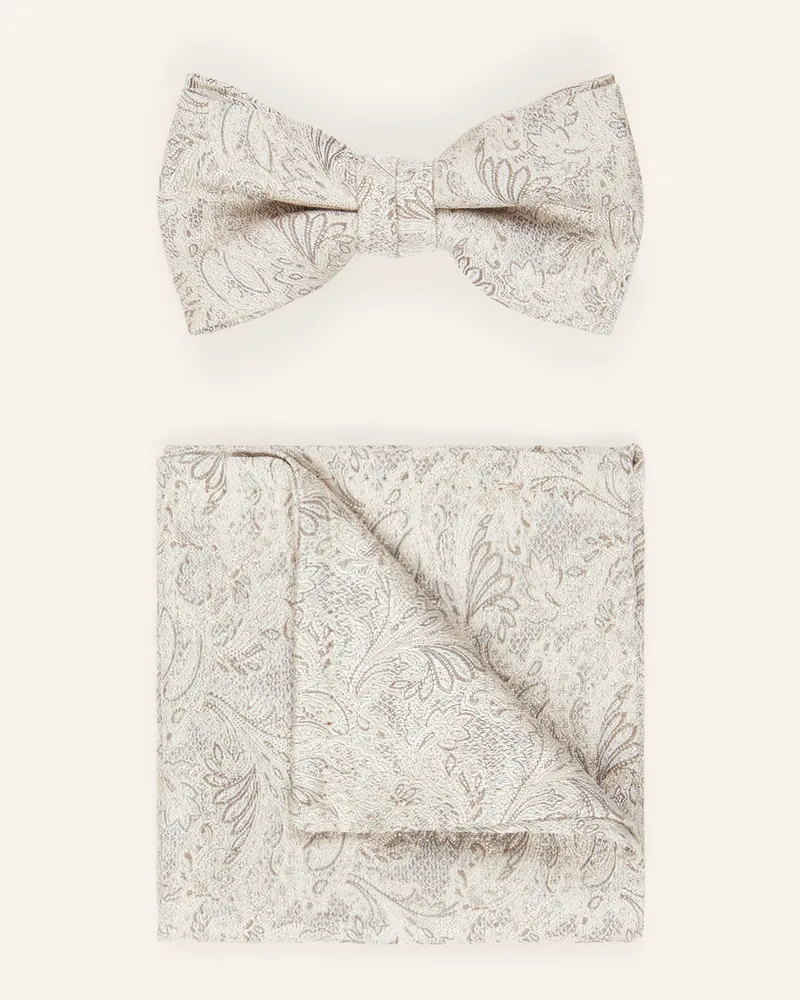 Wilvorst Set: Fliege Und Einstecktuch beige Hellgrau