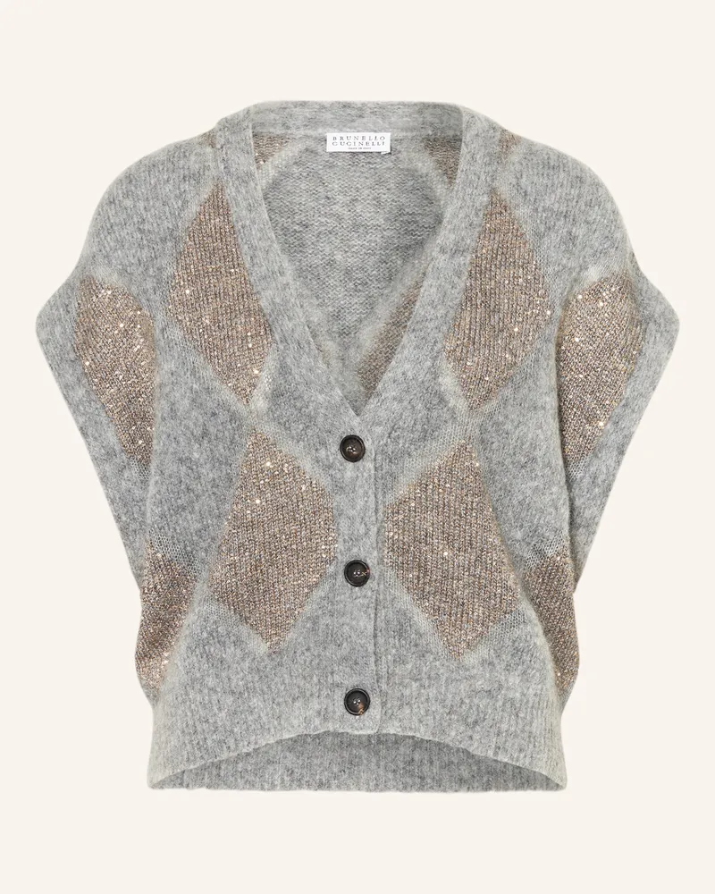Brunello Cucinelli Strickweste mit Mohair und Pailletten Grau