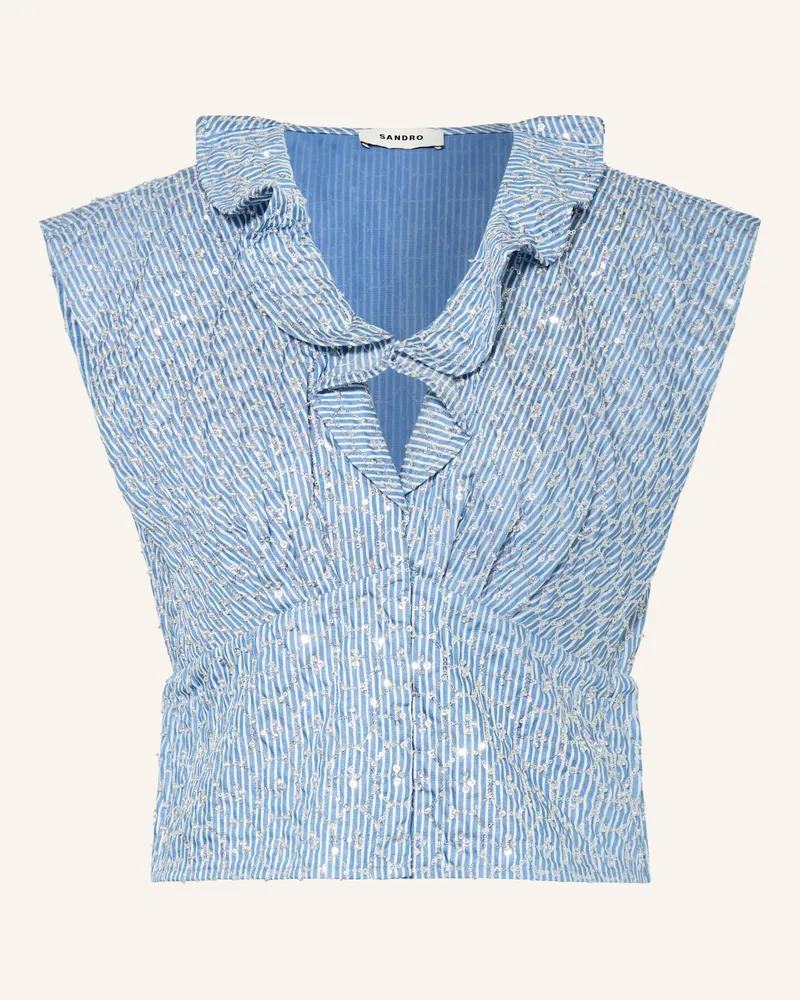 Sandro Blusentop Mit Pailletten Und Schmuckperlen blau Hellblau