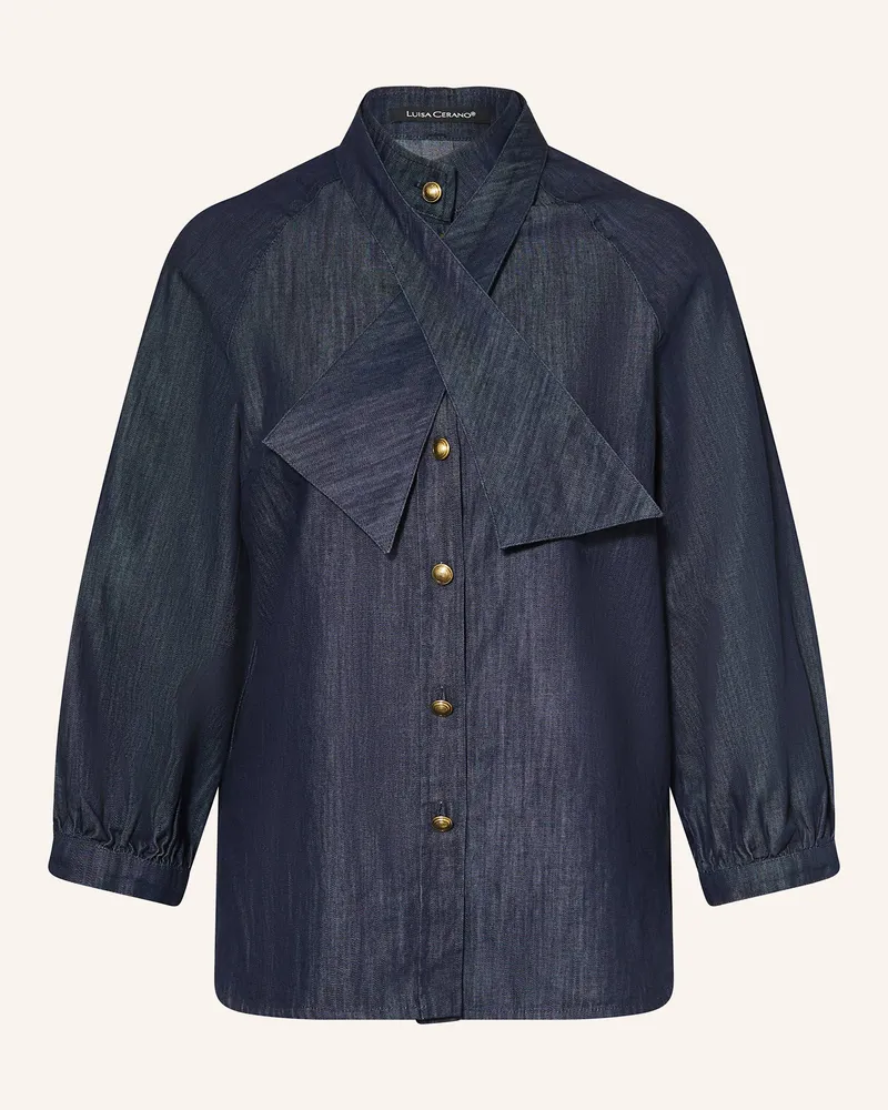 Luisa Cerano Bluse in Jeansoptik mit abnehmbarer Schluppe Dunkelblau