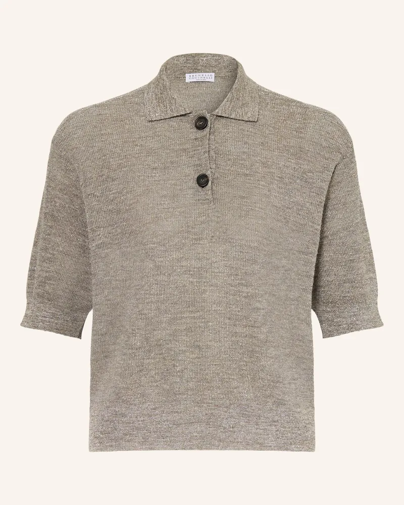 Brunello Cucinelli Strick-Poloshirt Mit Leinen Und Glitzergarn braun Taupe