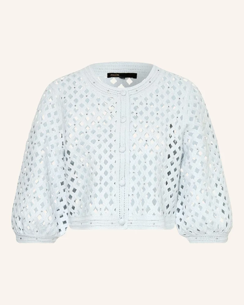 Maje Strickjacke mit Schmucksteinen und 3/4-Arm Hellblau