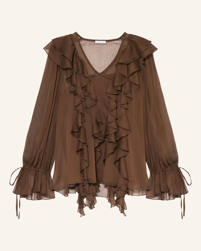 Mrs & HUGS Blusenshirt mit Volants Braun