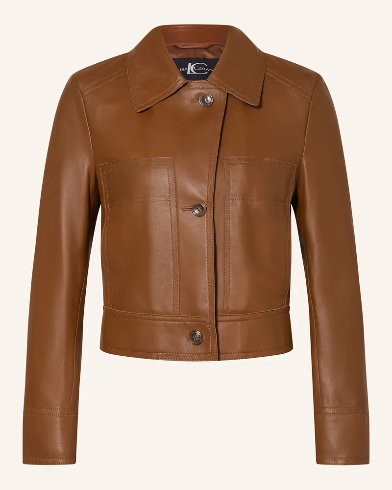Luisa Cerano Lederjacke mit Blende Braun