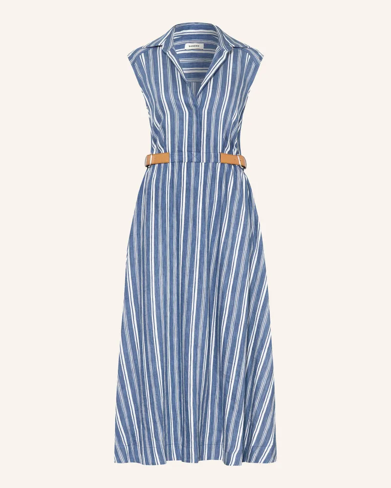 Sandro Hemdblusenkleid Mit Leinen weiss Blau
