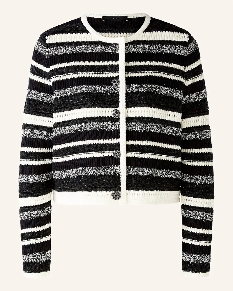 Oui  Strickjacke mit Pailletten Schwarz