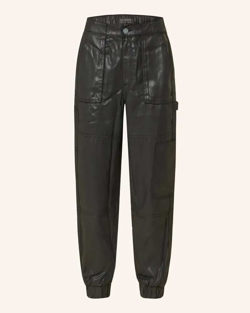 AllSaints Cargohose MILA in Lederoptik Schwarz