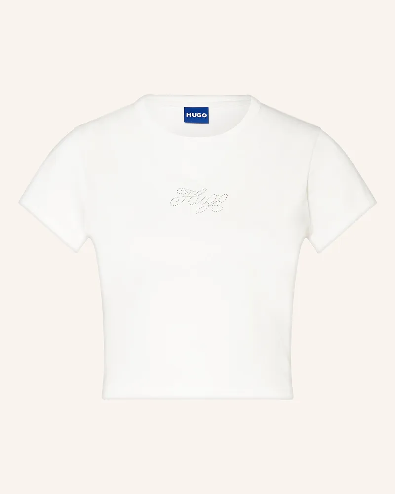 HUGO BOSS Cropped-Shirt DOME mit Schmucksteinen Weiss