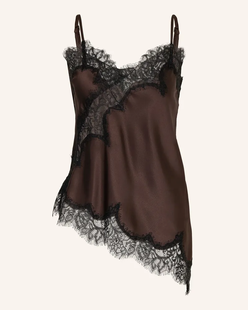 Mrs & HUGS Satintop Mit Spitze braun Dunkelbraun