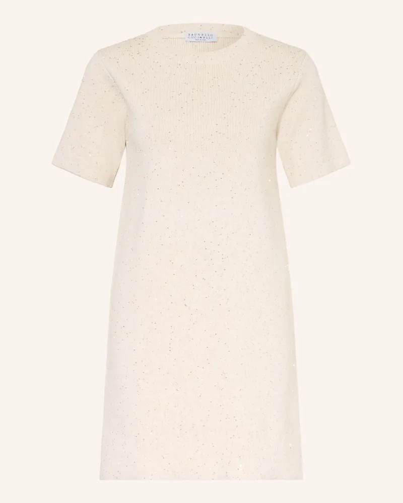 Brunello Cucinelli Strickkleid mit Pailletten Beige