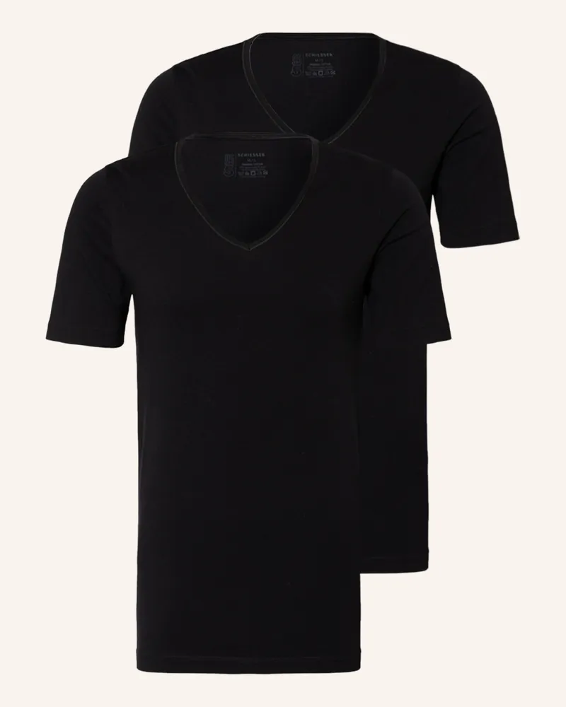 Schiesser 2er-Pack V-Shirts 95/5 Schwarz