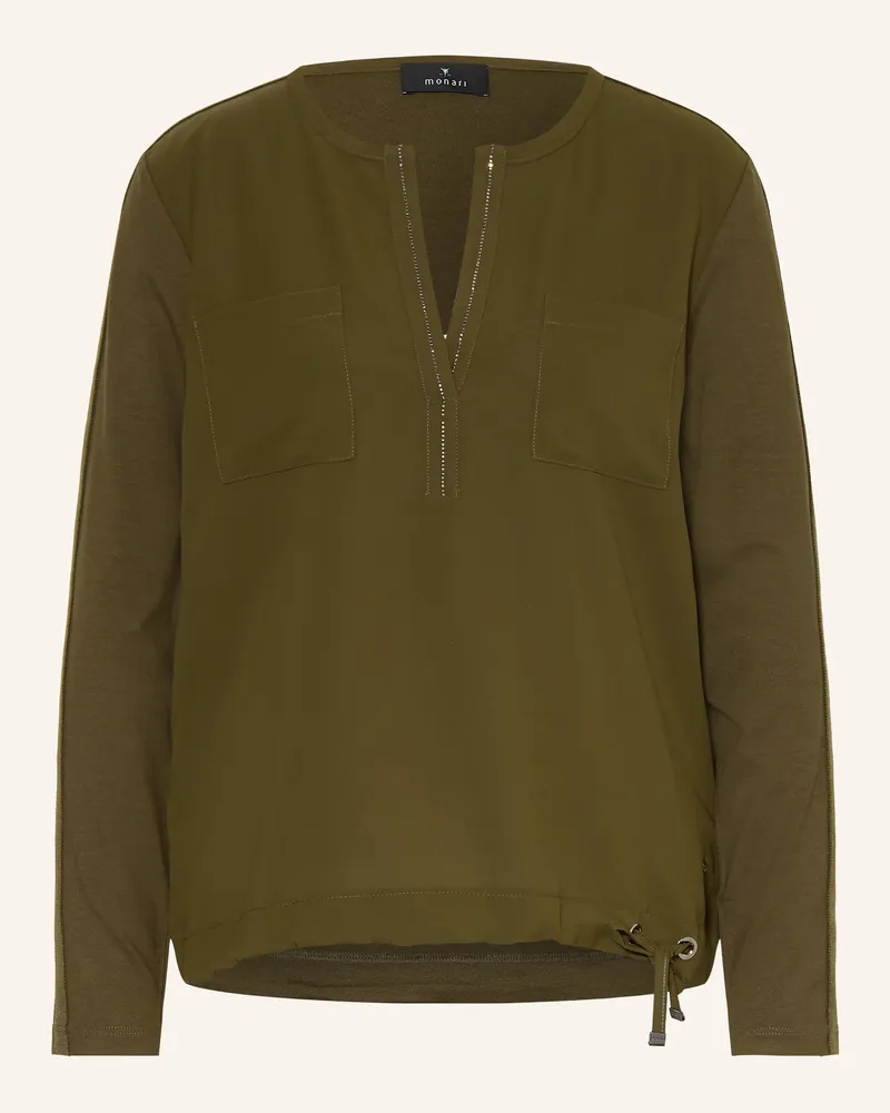 monari Blusenshirt Im Materialmix Mit Schmucksteinen gruen Oliv