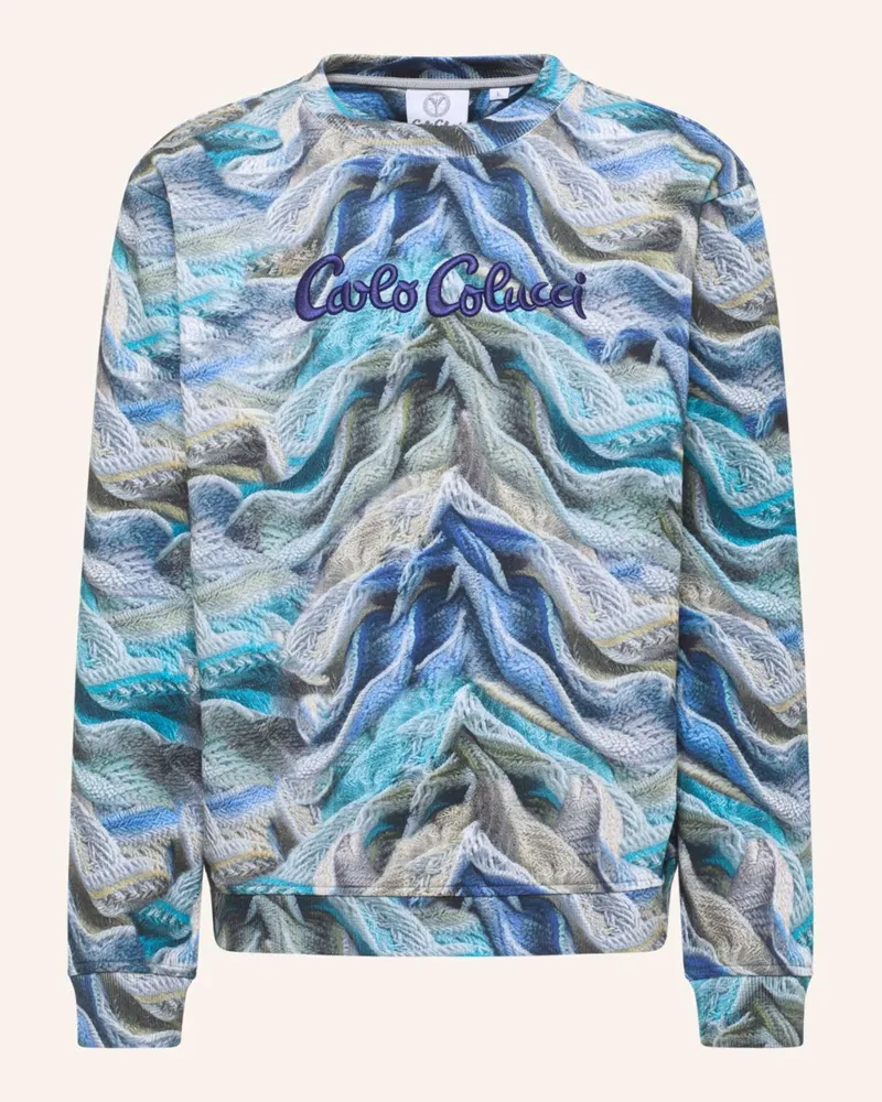 Carlo Colucci Sweatshirt - Artificial Knit Dotti gruen Dunkelblau