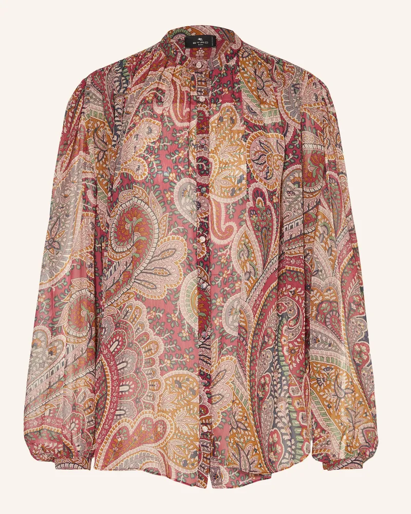 Etro Seidenbluse mit Plissees Dunkelrot