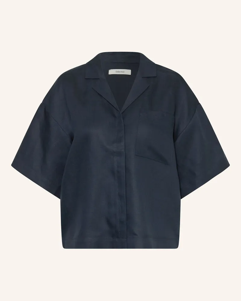 Selected Bluse mit Leinen Dunkelblau