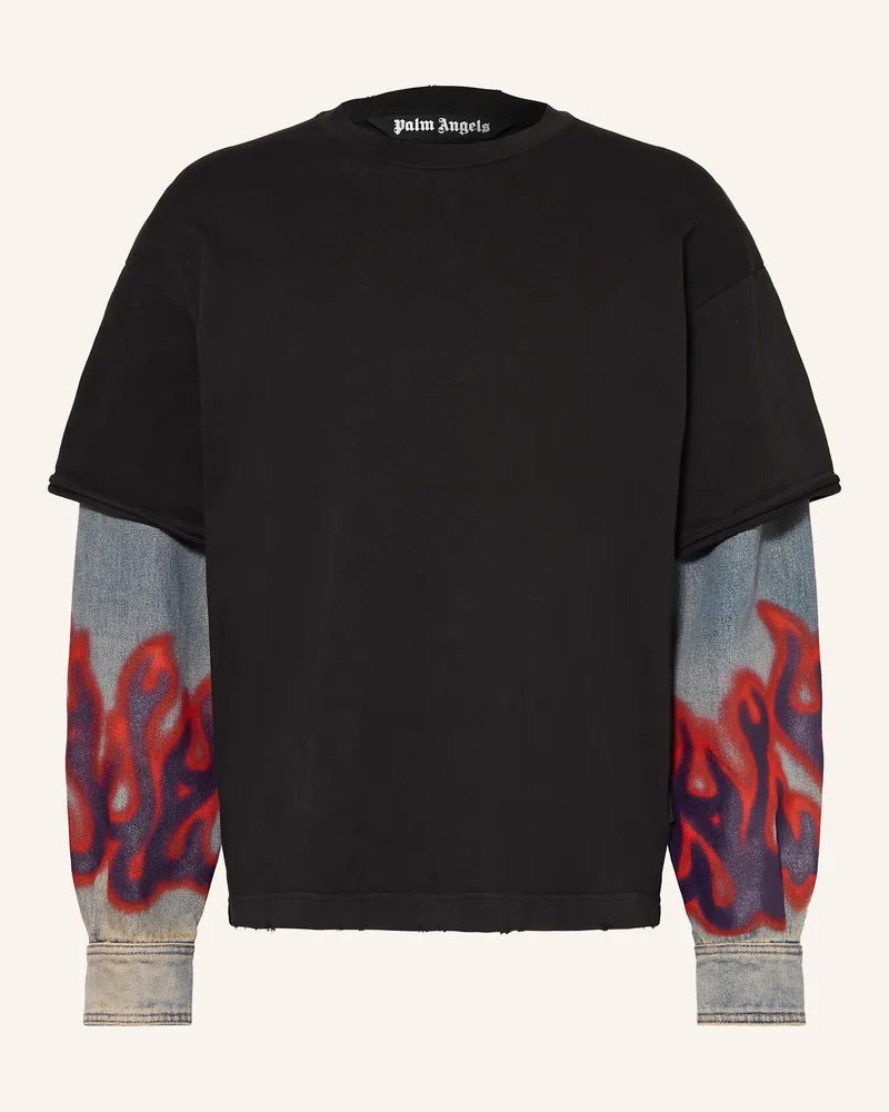 Palm Angels Longsleeve Flames Hybrid schwarz Schwarz