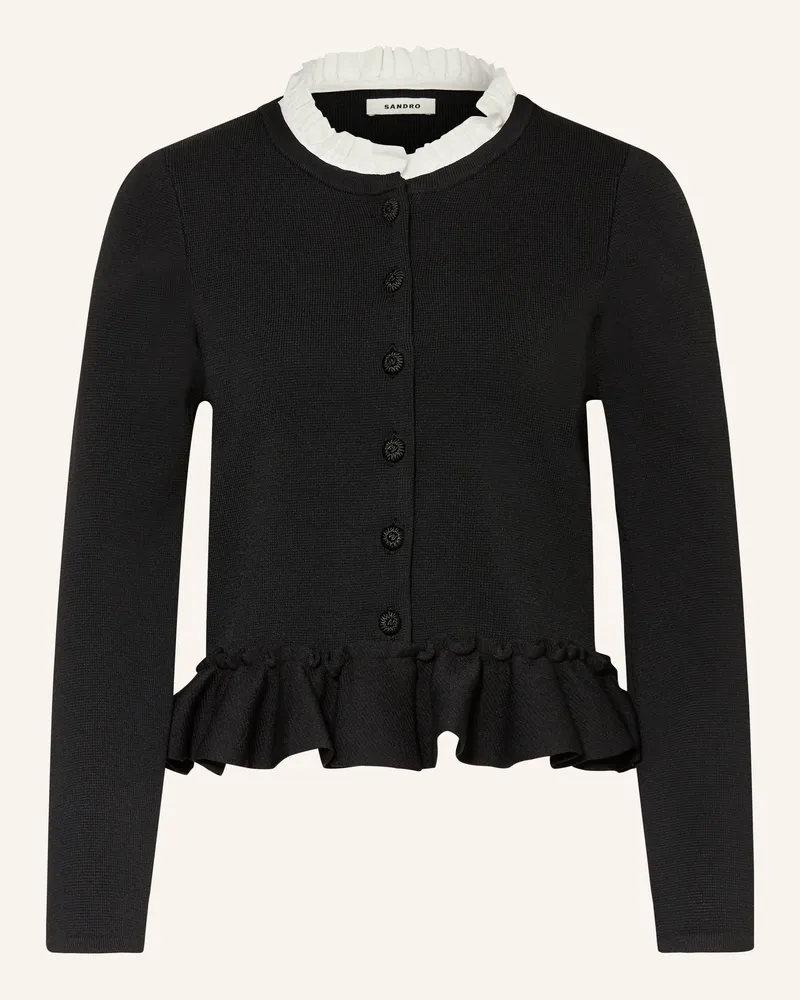Sandro Strickjacke mit abnehmbarem Kragen Schwarz