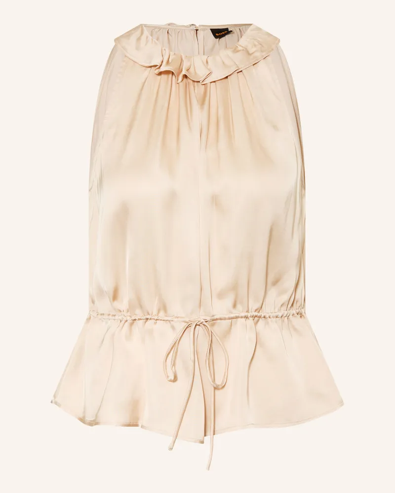 HUGO BOSS Blusentop Aus Satin Igea Mit Rüschen beige Hellbraun