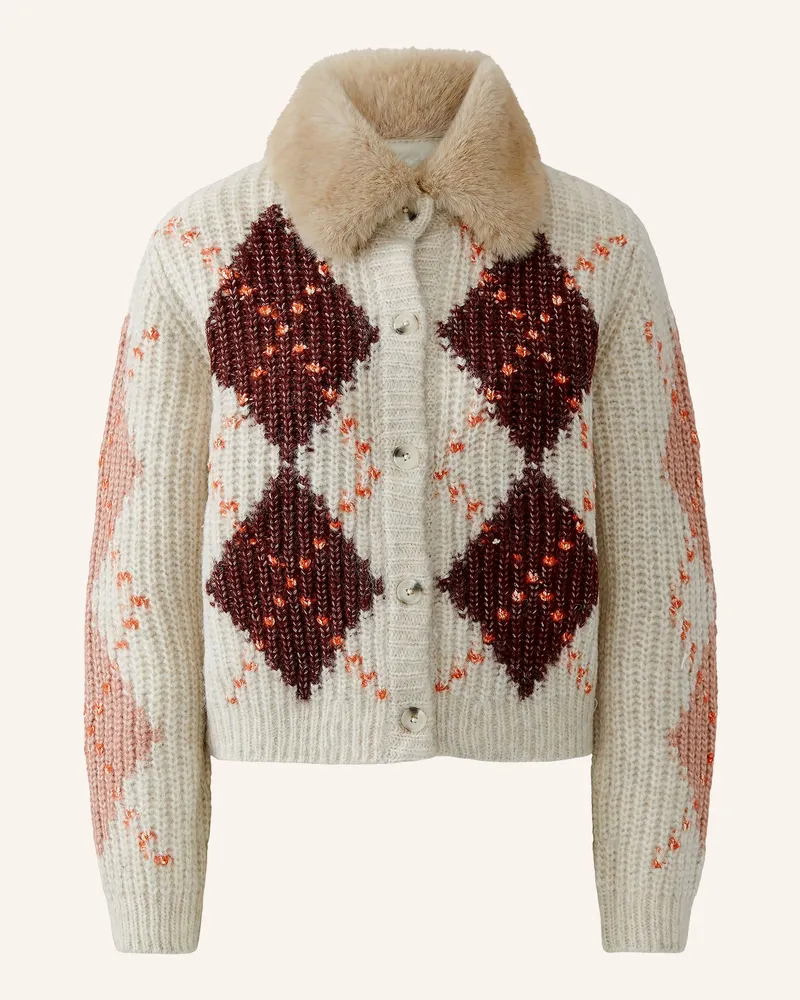 Oui  Strickjacke Mit Abnehmbarem Kunstfell-Kragen beige Creme