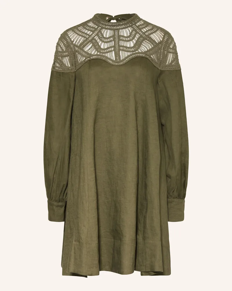 Riani Leinenkleid mit Spitze Oliv