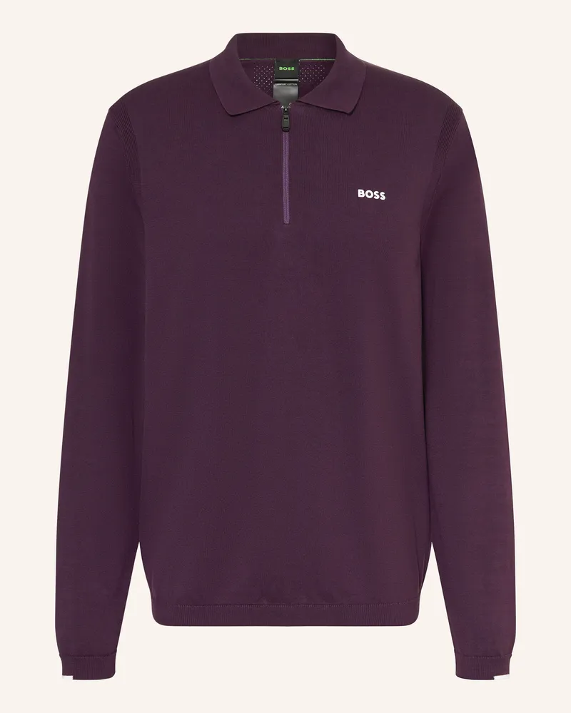HUGO BOSS Strick-Poloshirt EVER X Dunkellila