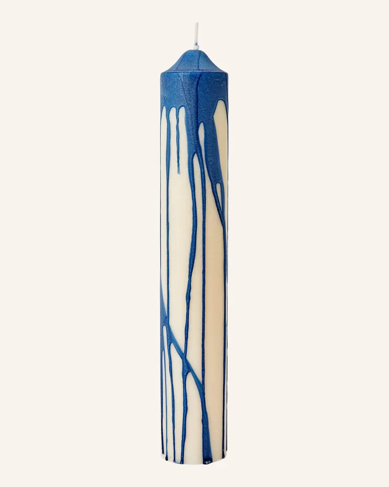 ferm LIVING Stabkerze Dryp blau Weiss