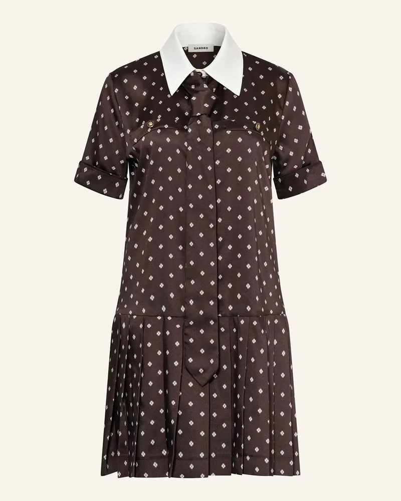 Sandro Hemdblusenkleid aus Satin mit abnehmbarer Schluppe Braun