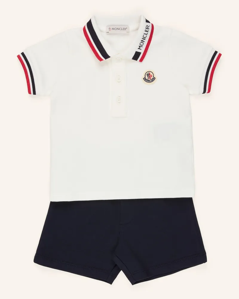 Moncler Set: Piqué-Poloshirt Und Shorts weiss Weiss