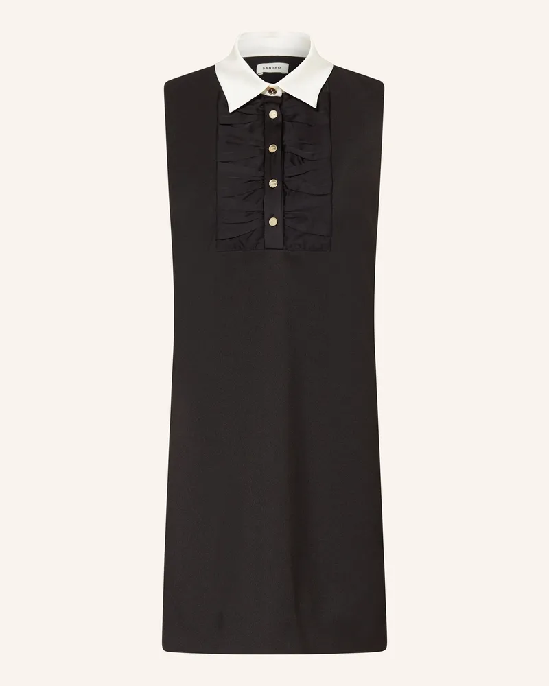 Sandro Hemdblusenkleid mit Rüschen Schwarz